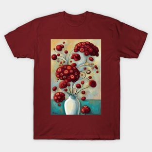 Cute Abstract Flowers in a White Vase Still Life Painting T-Shirt